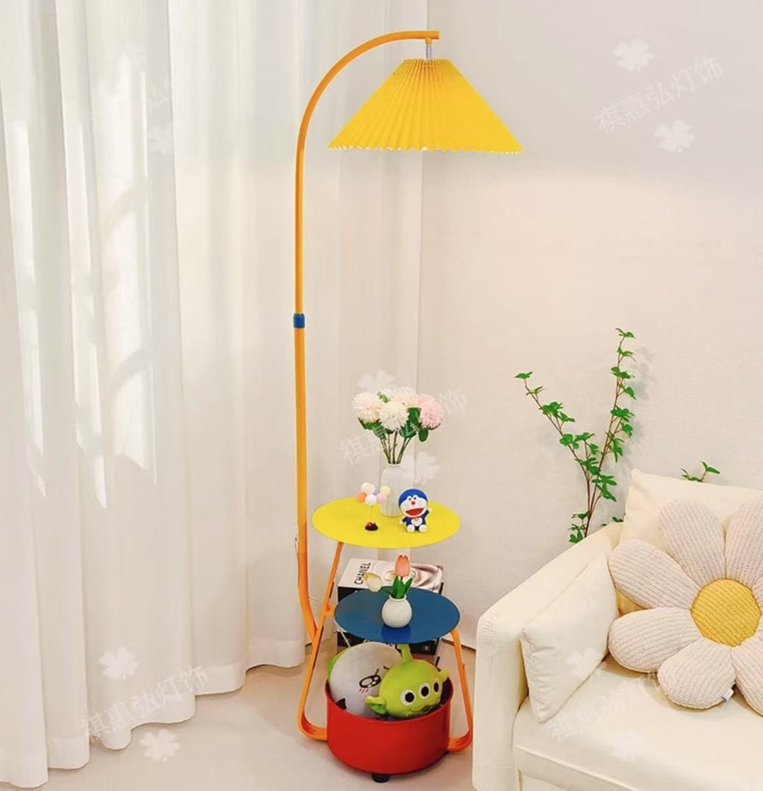 Artistic Arc Floor Lamp with Integrated Side Table
