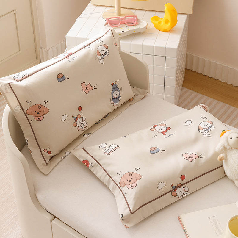 Children's Pillowcase Set made of Soft Cotton Percale with Cute Animal Print and Decorative Piping