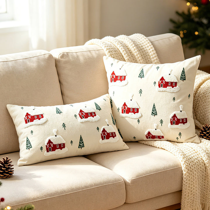 Tufted Chenille Embroidered Holiday Throw Pillow Covers