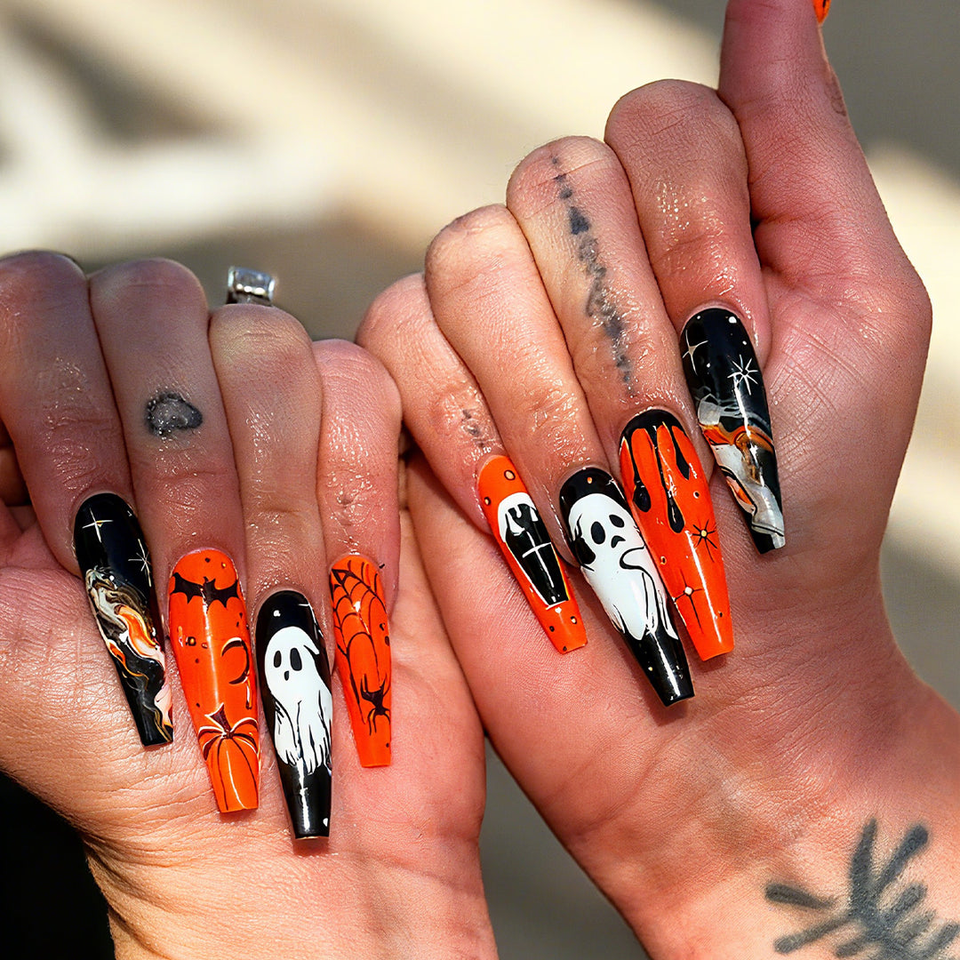 Halloween-Themed Stiletto Press-On Nails Stornfield