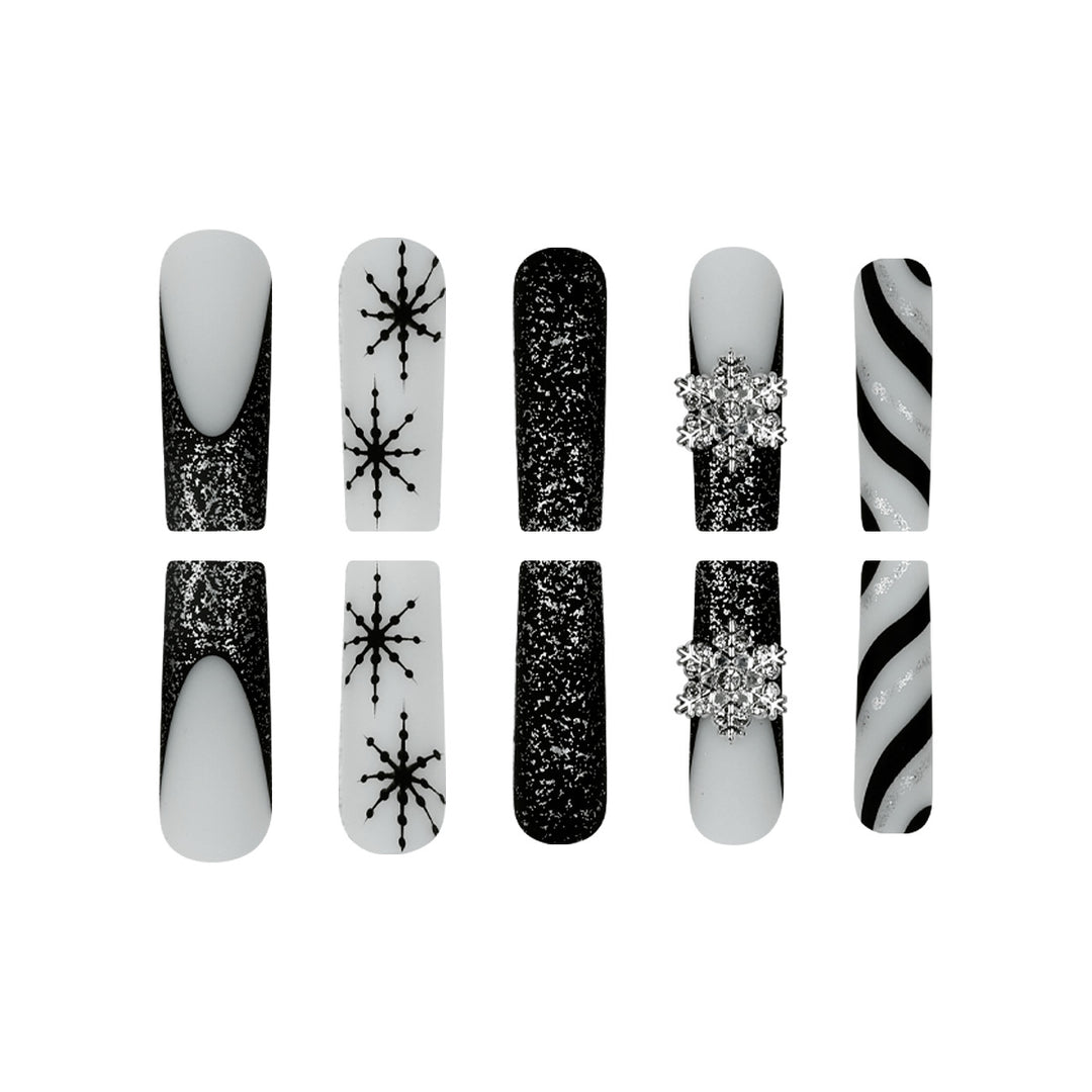 Decorative Stiletto Press-On Nails with Glitter and Snowflake Design Stornfield