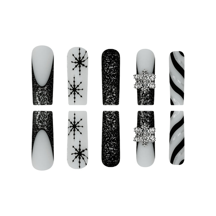 Decorative Stiletto Press-On Nails with Glitter and Snowflake Design Stornfield
