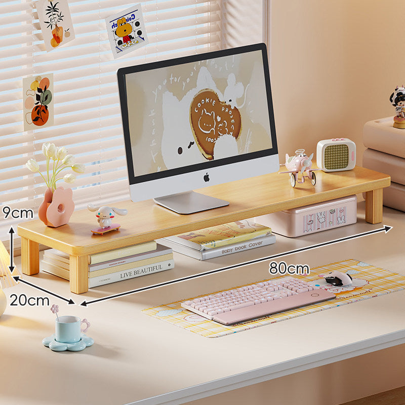 Solid Wood Elevated Desk Display Stand with Under-Shelf Storage and Sculpted Legs