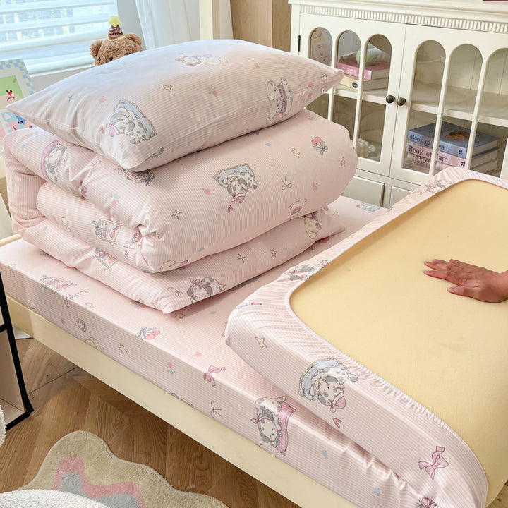 Floral Cotton Sateen Bedding Set with Quilted Duvet Pillow and Memory Foam Topper