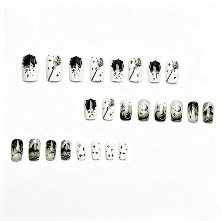 Creative acrylic nails with witch motifs Stornfield