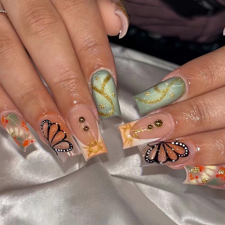 Artistic Butterfly-Themed Press-On Nail Set Stornfield