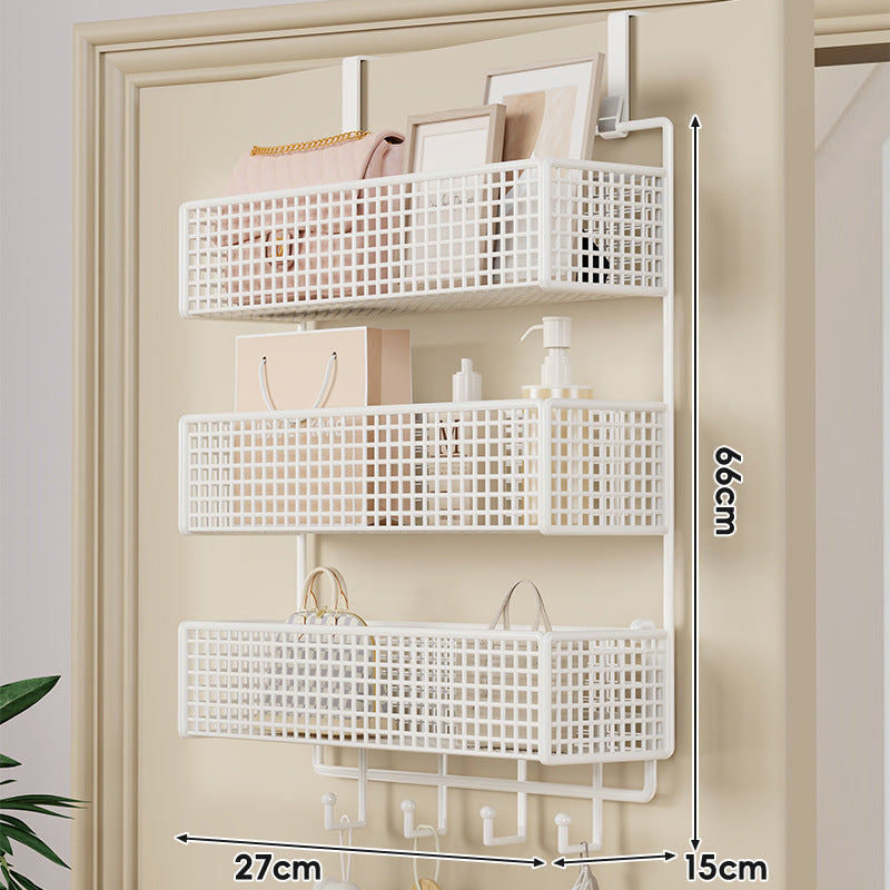 Over-Door Hanging Double-Tier Ventilated Mesh Storage Basket Organizer with Hooks