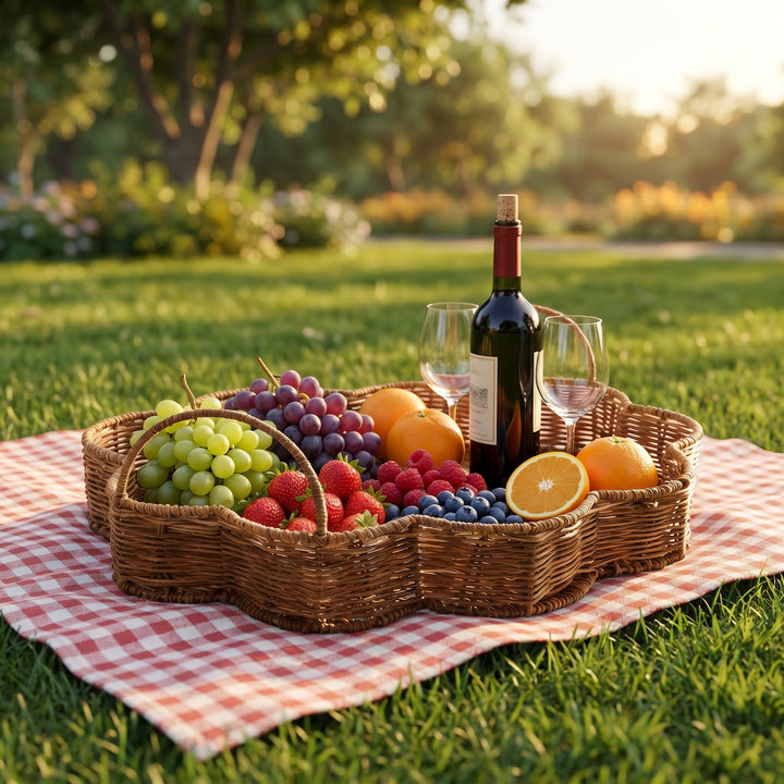 Elegant serving basket made of hand-woven natural material Stornfield