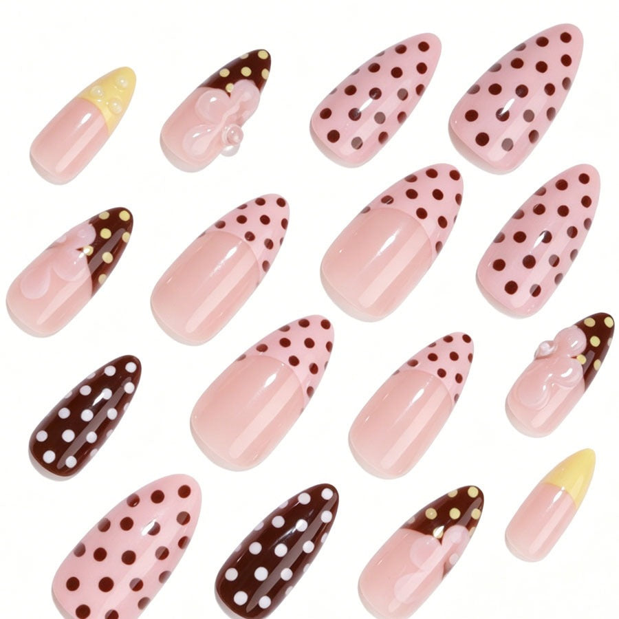 Creative nail art set with floral and polka dot design Stornfield