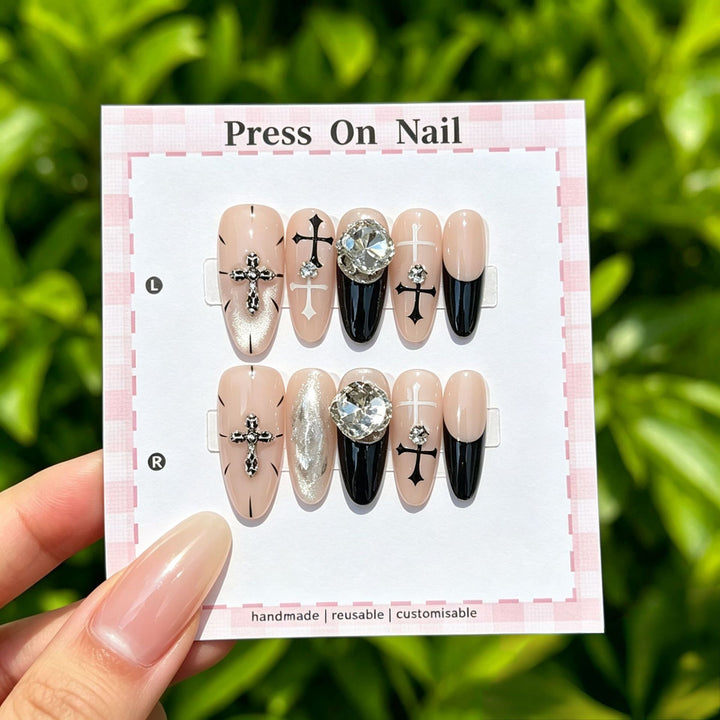 Elegant Reusable Press-On Nail Art Set with Floral Accents