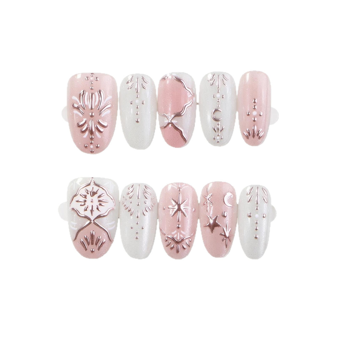 Elegant Press-On Nail Art Set with Intricate Embellishments Stornfield