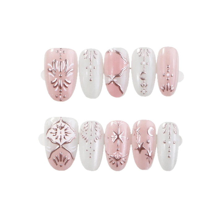 Elegant Press-On Nail Art Set with Intricate Embellishments Stornfield
