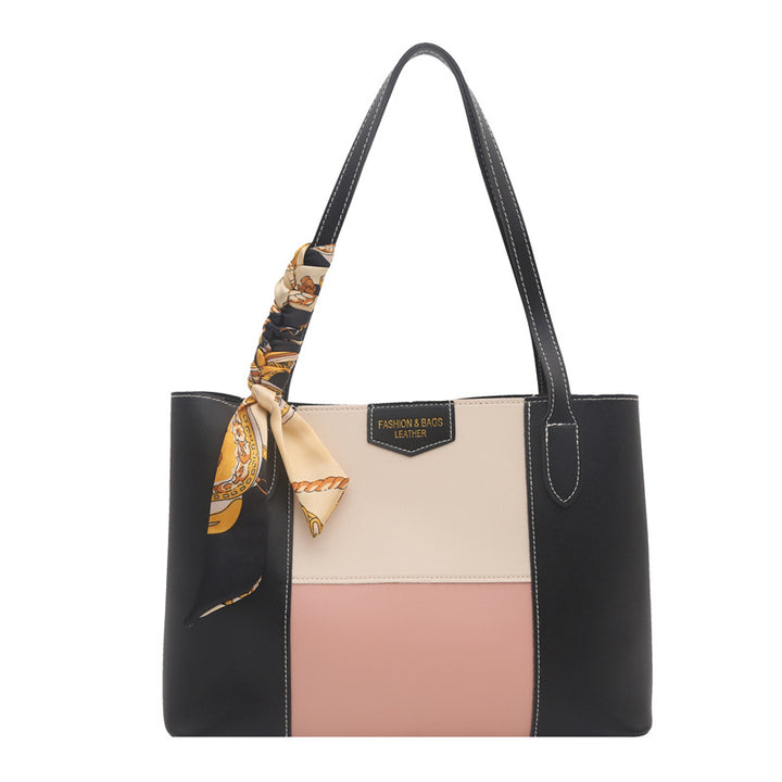 Structured Tote Handbag with Decorative Scarf