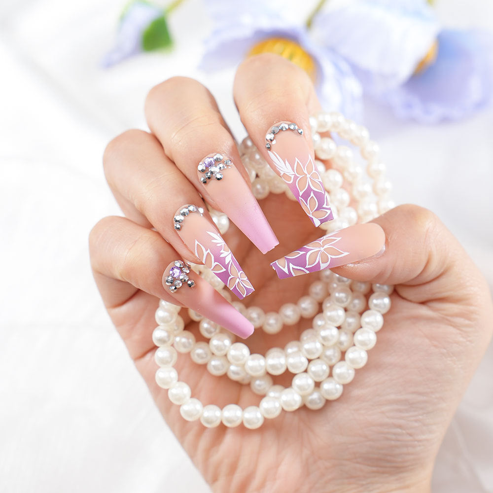 Floral Rhinestone Press-On Nails Stornfield