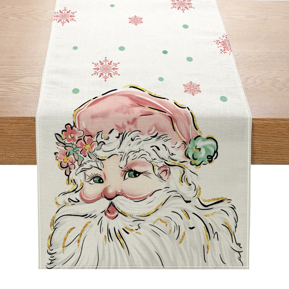 Festive Santa Stripe Table Runner Linen-Texture Holiday Dining Decor