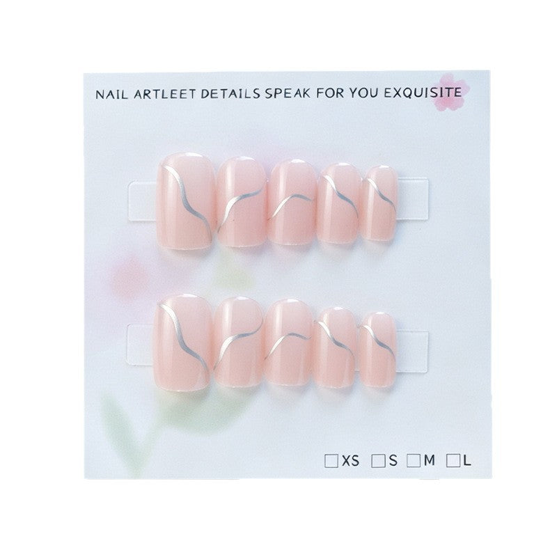 Acrylic nail set with elegant wave lines and shimmering accents Stornfield