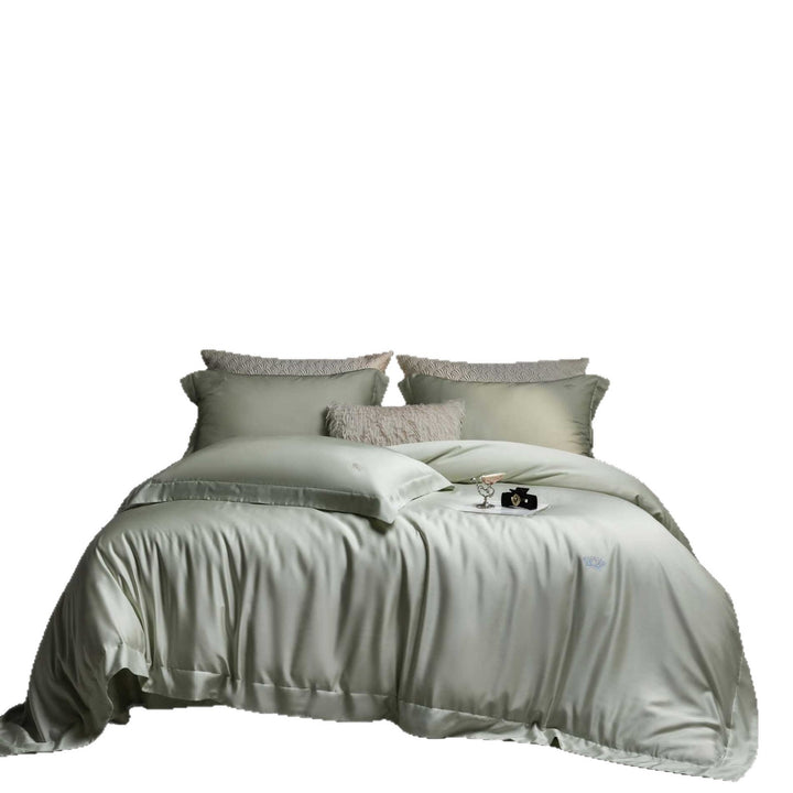 Luxurious satin bedding set made of cotton satin with a silky matte feel and tone-on-tone embroidery