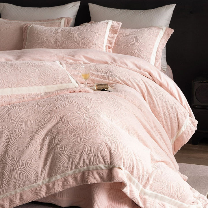 Embroidered Cotton Sateen Duvet Cover Set with Pintuck Panels and Pillow Shams