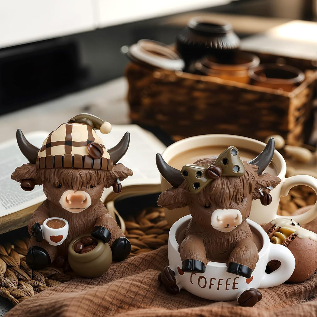 Decorative figure of a Highland cow with accessories Stornfield