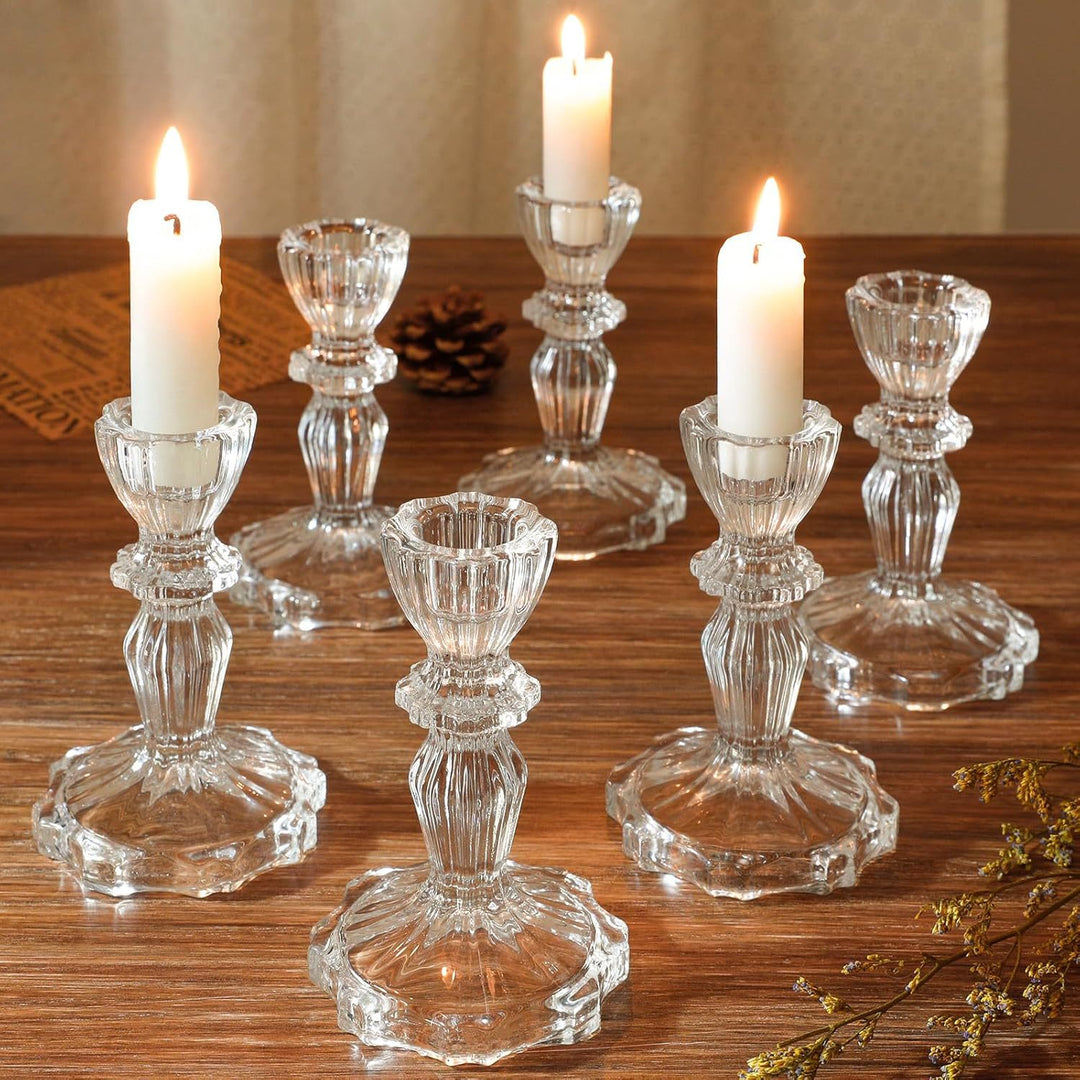 Crystal-cut Glass Candlestick Holder with Ribbed Stem Stornfield