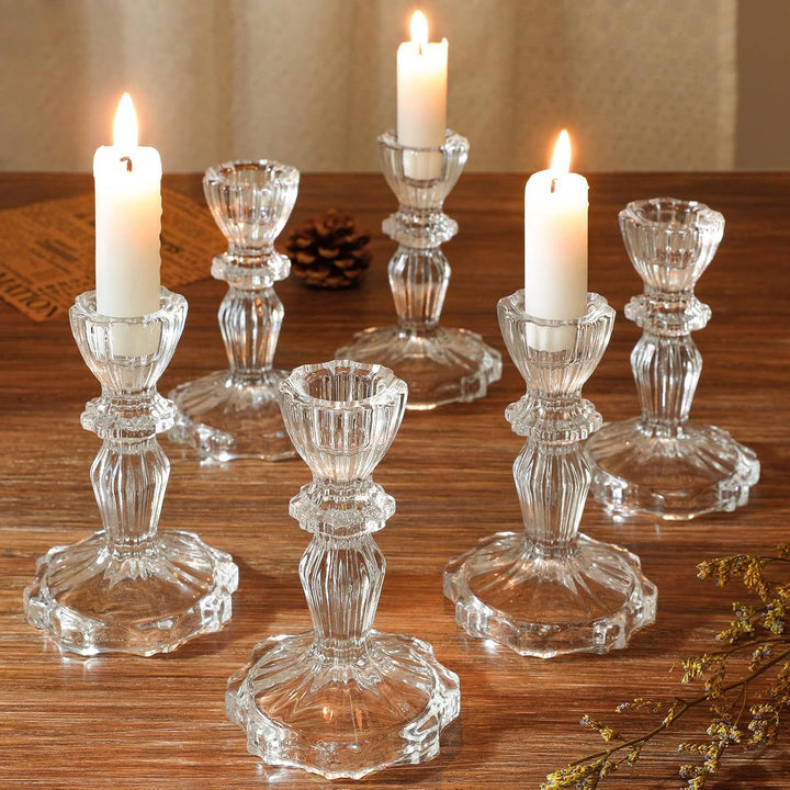 Crystal-cut Glass Candlestick Holder with Ribbed Stem Stornfield