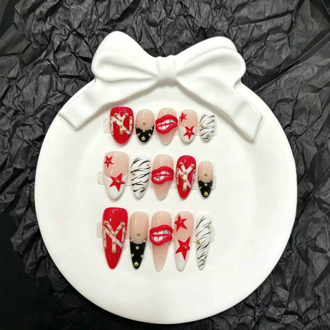 Decorative Press-On Nail Art Set with Floral and Whimsical Designs