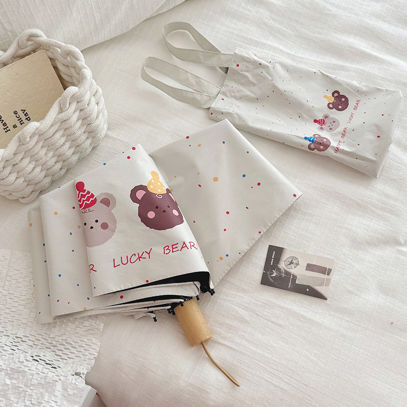 Ladies Foldable Umbrella with Playful Bear Design Stornfield