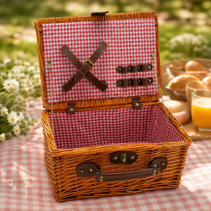 Ladies Luxury Picnic Basket with Offset Dish Compartment and Floral Lining Stornfield