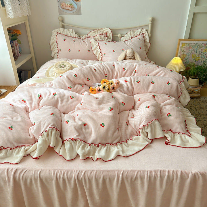 Cozy Floral Embroidered Quilt Set