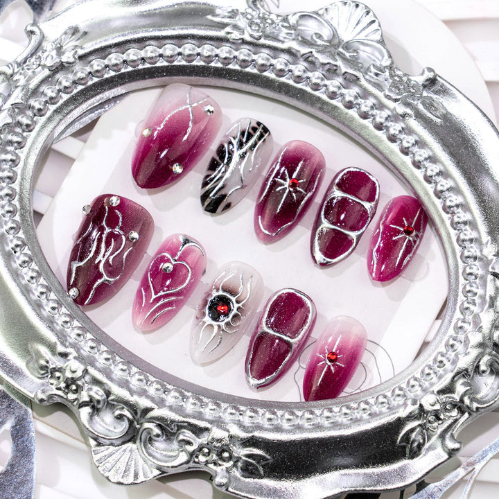 Premium Artistic Press-On Nail Art Set with Gothic Spider Design