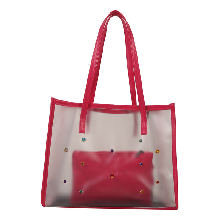 Transparent Fashion Tote Bag with Decorative Gems