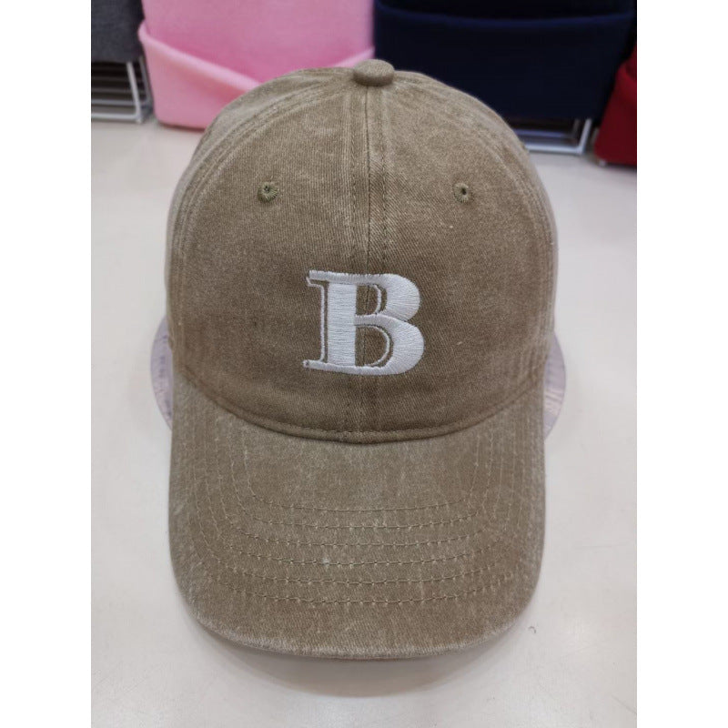 Women's Distressed Cotton Baseball Cap with Letter Embroidery Stornfield