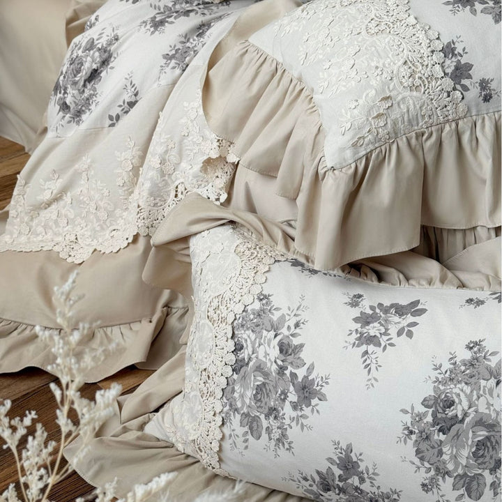 Luxury Floral Lace Ruffle Duvet Cover Set