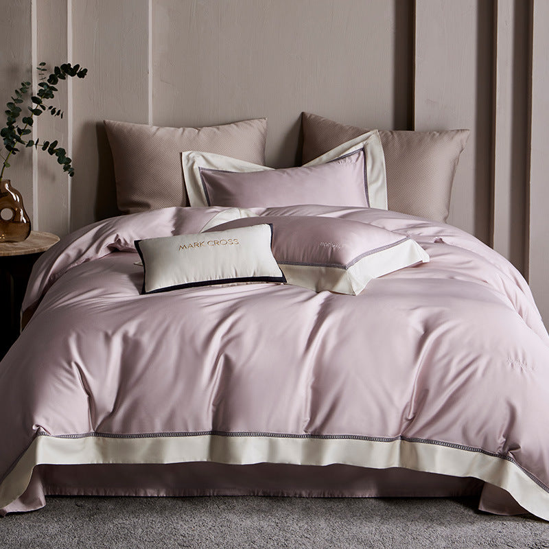 Elegant Satin Duvet Cover Set with contrasting hem trim and fine piping