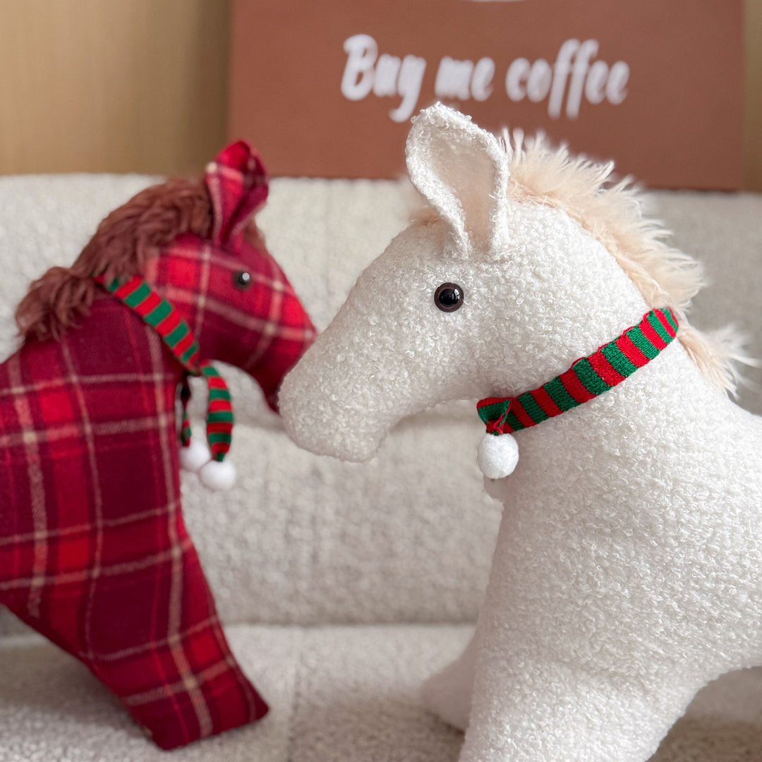Decorative cuddle horse made of teddy fleece as a decorative and play cushion
