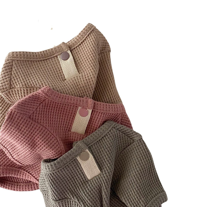 Waffle Knit Cozy Dog Sweater with Short Sleeves and Stretch Ribbed Trim