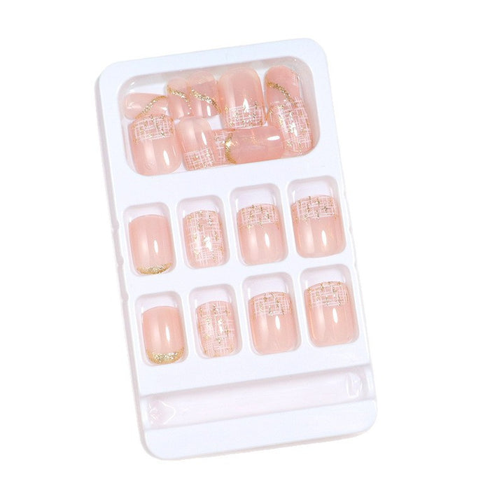 Elegant Press-On Nail Set with Gold Accent and Glitter Design Stornfield