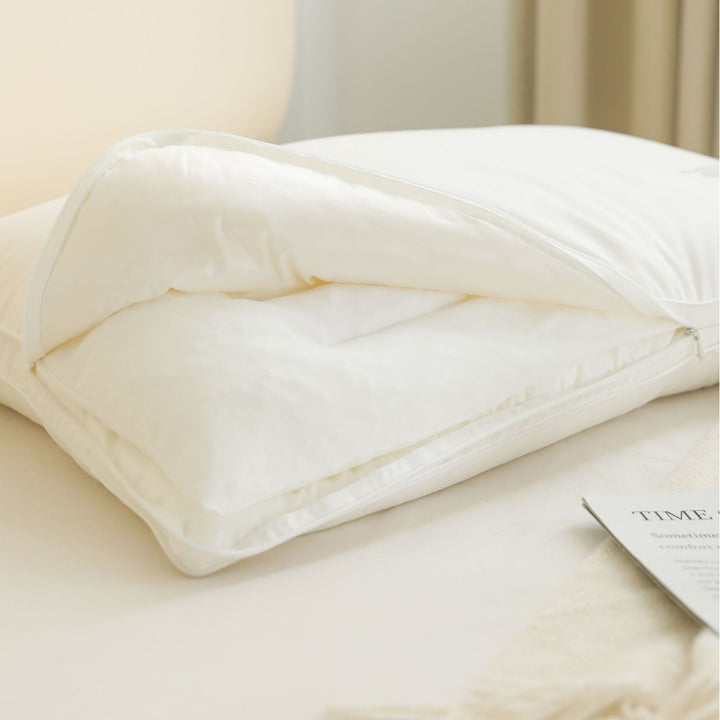 Pillow set with removable topper and washable zip cover