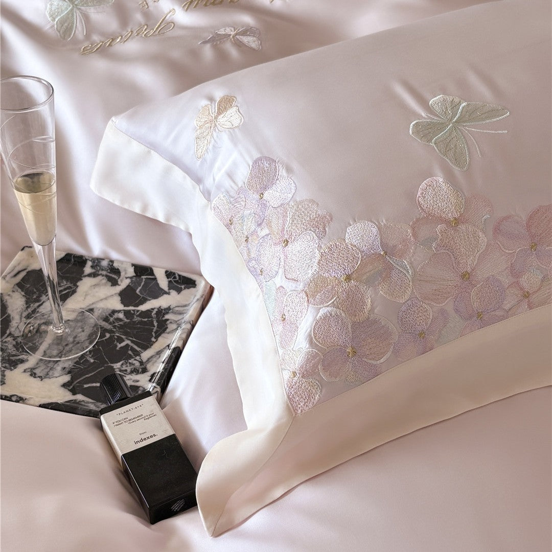 Silky Satin Embroidered Butterfly Duvet Cover & Pillow Sham Set
