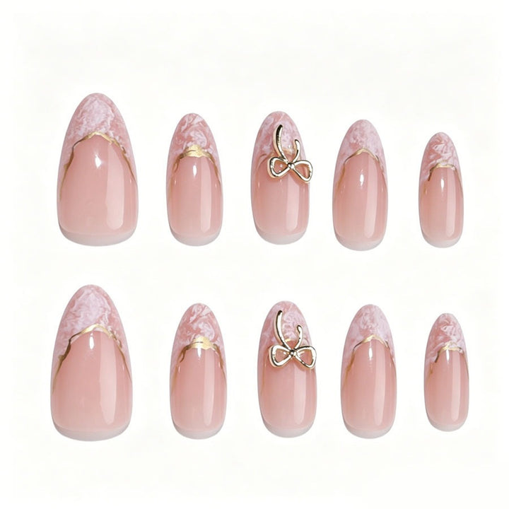 Stiletto Artificial Nail Set with Elegant Golden Accents Stornfield
