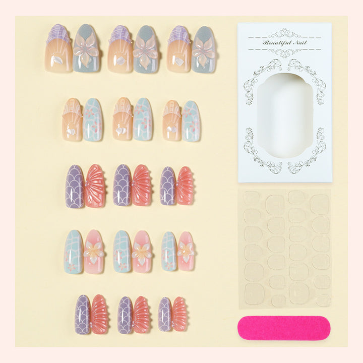 Decorative Press-On Nail Set with Floral and Gem Accents Stornfield