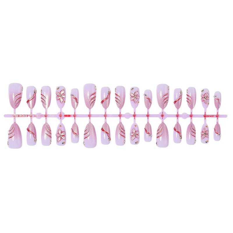 Decorative Press-On Nail Set with Floral and Gem Accents Stornfield 1788495783