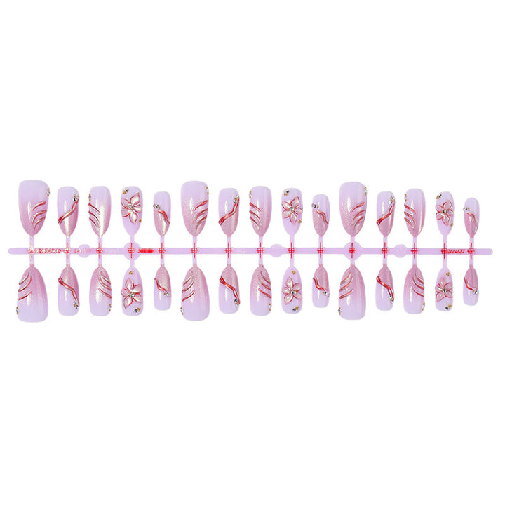 Decorative Press-On Nail Set with Floral and Gem Accents Stornfield 1788495783