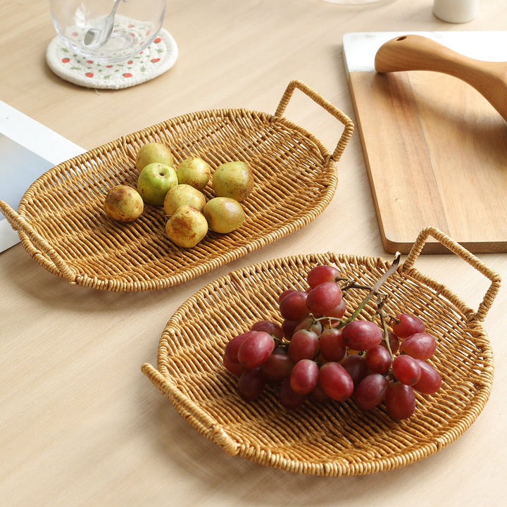 Handwoven Round Serving Tray with Ergonomic Handles Stornfield