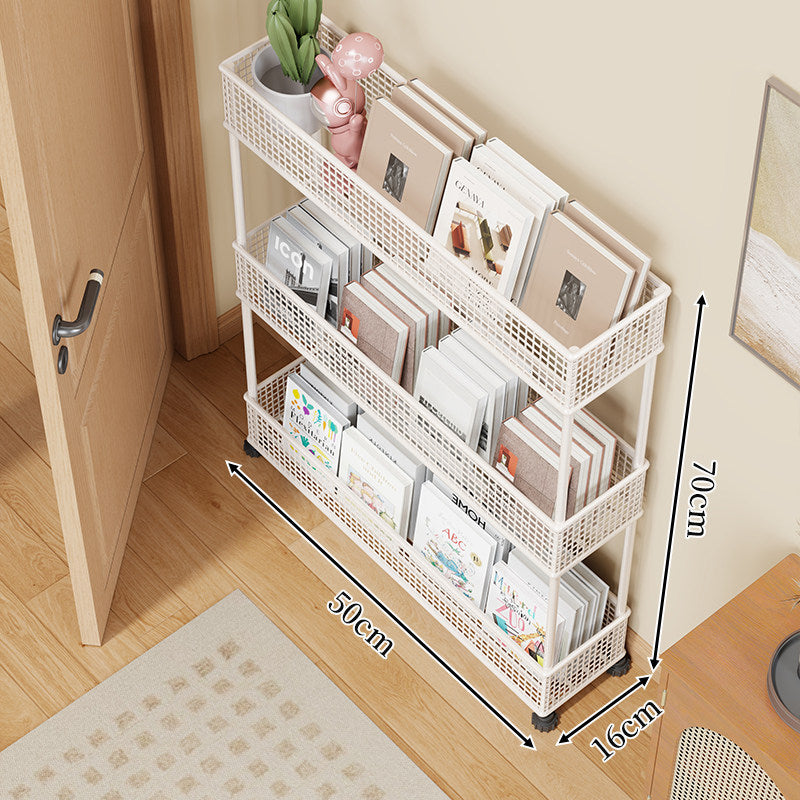 Slim Four-Tier Metal Mesh Narrow Bookshelf Organizer