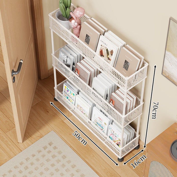 Slim Four-Tier Metal Mesh Narrow Bookshelf Organizer