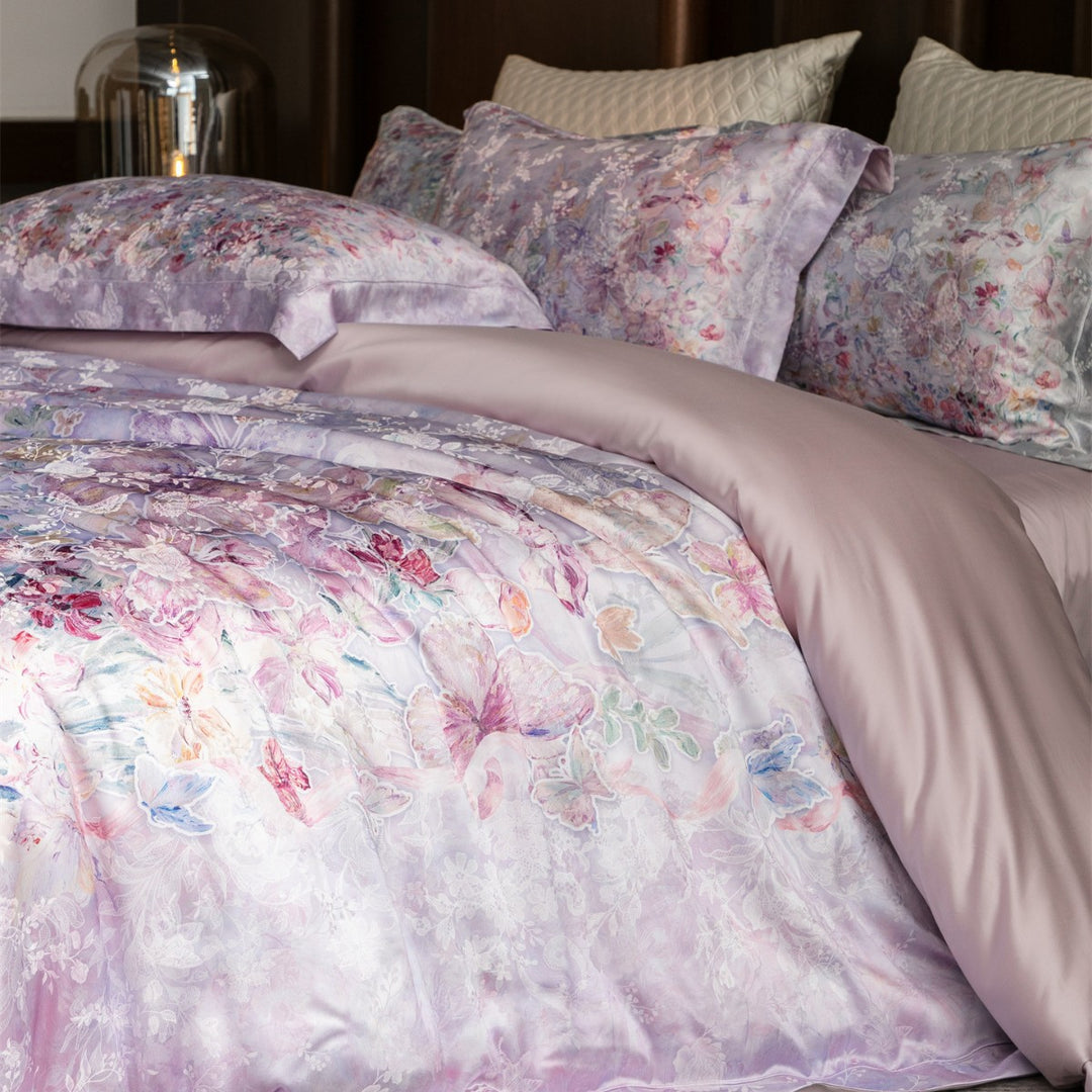 Luxury Floral Satin-Feel Duvet Cover Set