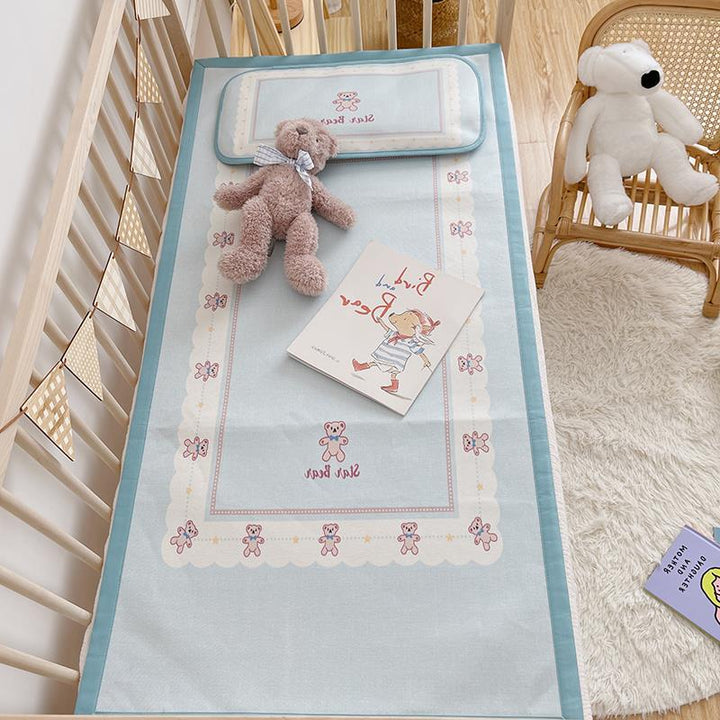 Padded baby crib mattress with good night print, non-slip bottom and wipeable cover