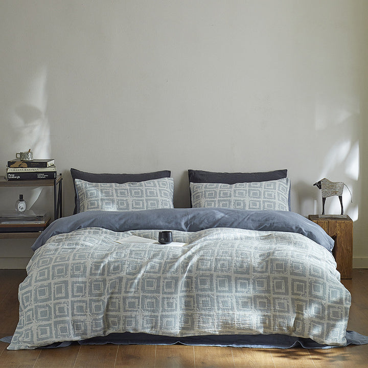 Quilted Botanical Cotton-Linen Comforter Set with Textured Floral Matelassé and Envelope Pillow Shams