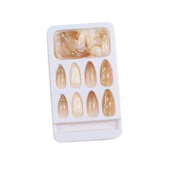Artistic Press-On Nail Set with Gold and Floral Accents Stornfield